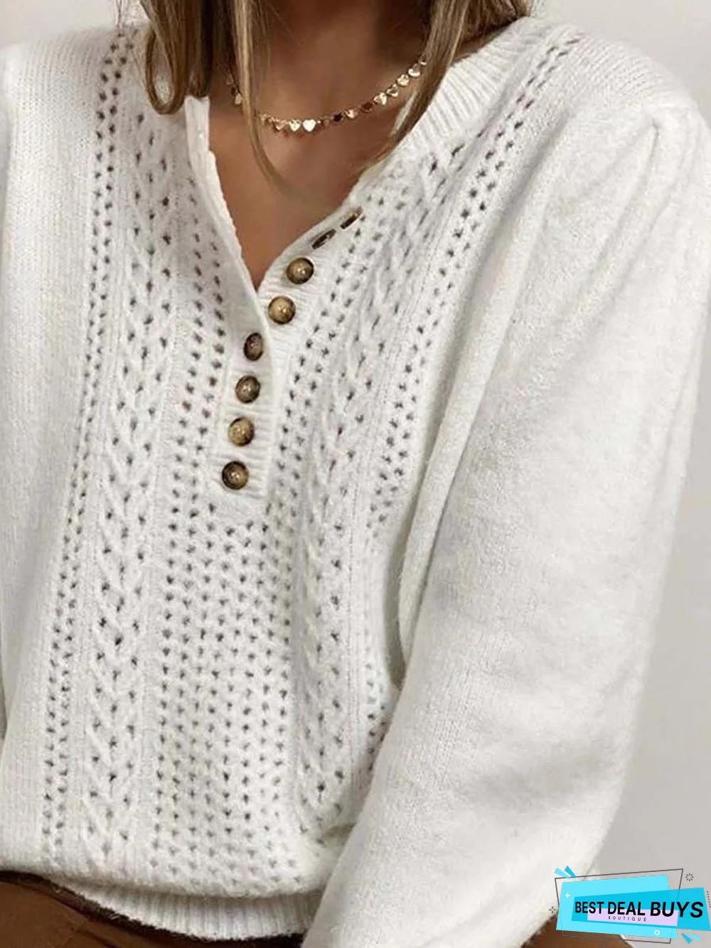 Long Sleeve  Cotton-blend  Crew Neck Casual  Winter  White Knit