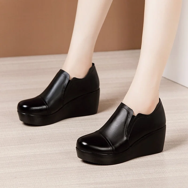 GKTINOO High Heel Women Shoes 2022 Women Leather Casual Shoes Breathable Fashion Waterproof Wedges Platform Shoes Women