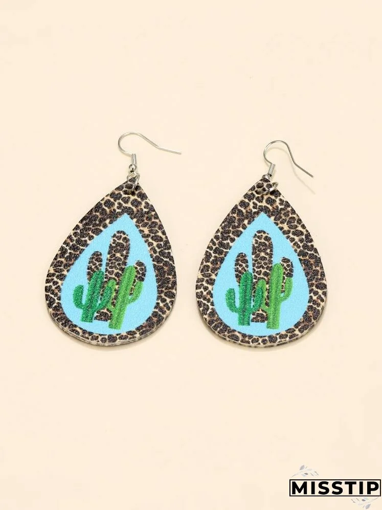 Cactus Pattern Water-drop Earrings