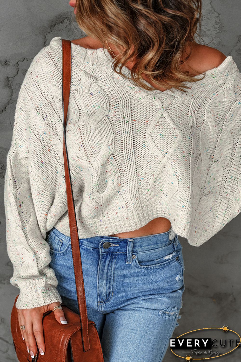 White Multicolor Pilling Detail Pullover Sweater