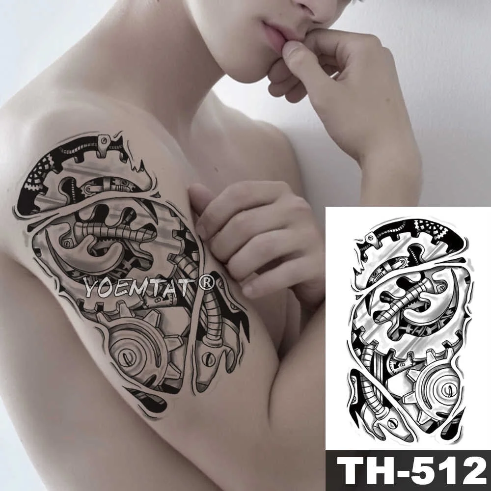 3D Robot Temporary Tattoo Sticker Bionic Waterproof Tatto Warrior Soldier Body Art Mechanical Gear Arm Fake Tatoo Men Women