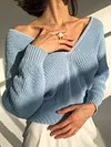 Casual V-Neck Loose Long Sleeve Solid Color Sweater