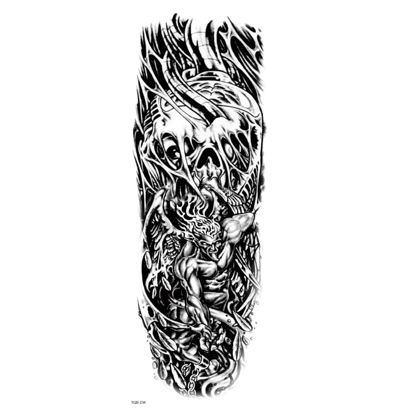 Fake Tattoo Dragon For Men Waterproof Sleeves Angel Tiger Snake Animal Stickers Waterproof Temporary Tattoos Skeleton Hand