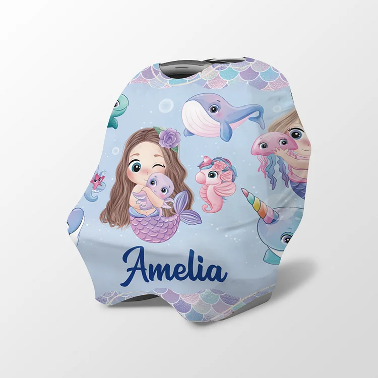 Personalized Mermaid Baby Car Seat Canopy| Canopyl175