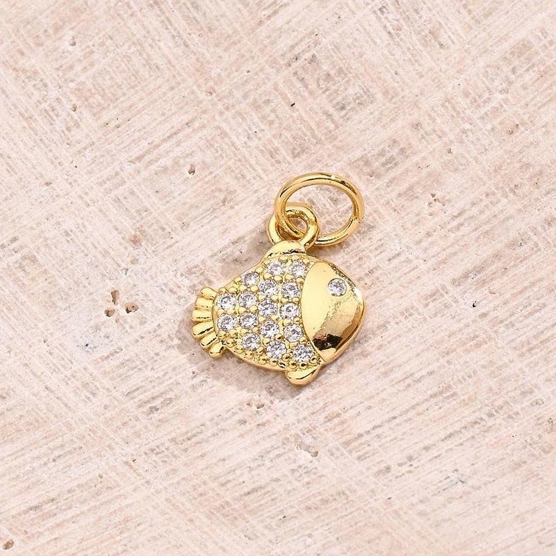 1 Pc/Package 17×16.5mm 19x7mm 23x9mm Hole 3~3.9mm Copper Zircon 18K Gold Plated White Gold Plated Fish Carp Polished Pendant Jewelry Accessories