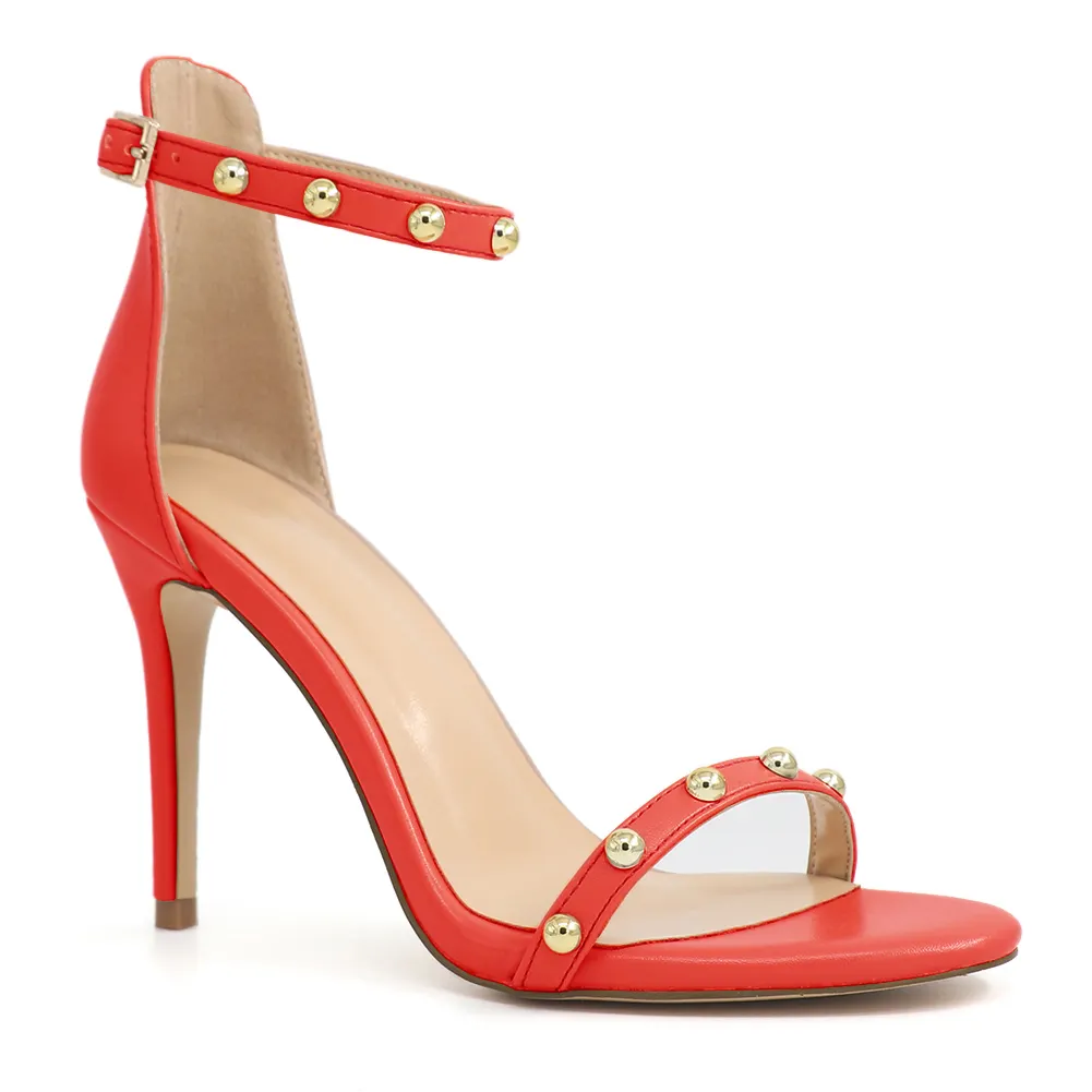 3.94" Women's Rivets Heels Party Wedding Daily Red Sandals-vocosishoes