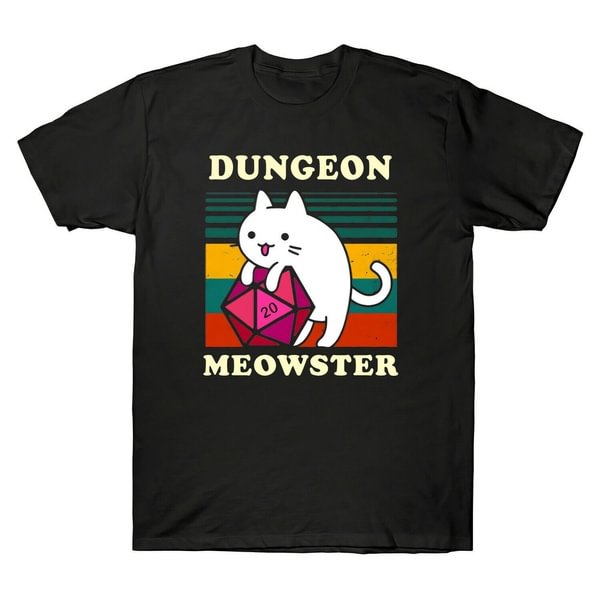 Dungeon Meowster Tee Funny Gamer Cat DnD Tabletop DT-Shirt Men's Tee Black - BlackFridayBuys