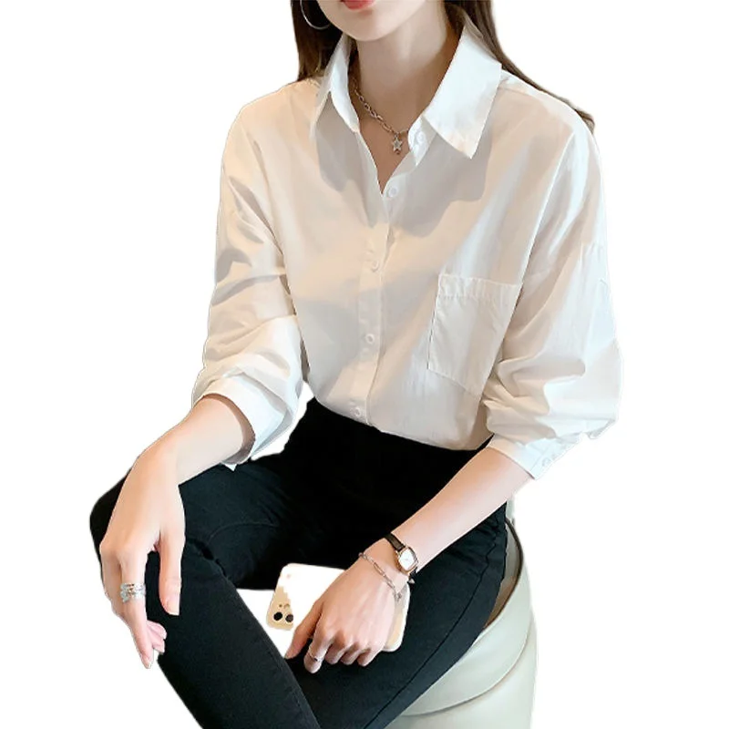 Athvotar Athvotar Temperament White Shirt Female New Design Sense Niche Shirt Casual Bottom Shirt With Long Sleeves Folded Shirt