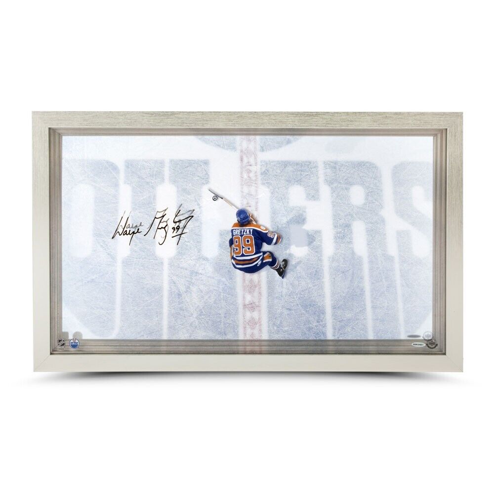 Wayne Gretzky Signed Autographed 31X19 Acrylic Photo Poster painting Framed From Above