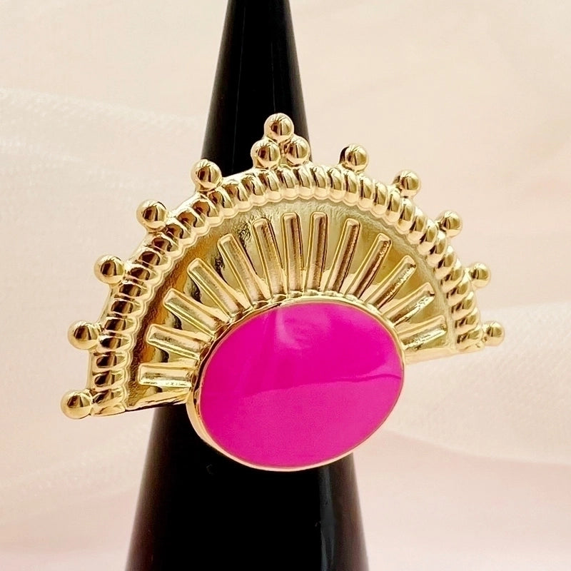 304 Stainless Steel 14K Gold Plated Minimalist Roman Style Enamel Plating Sector Oval Open Rings