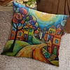 Colorful House-11CT Stamped Cross Stitch Pillowcase 45*45cm