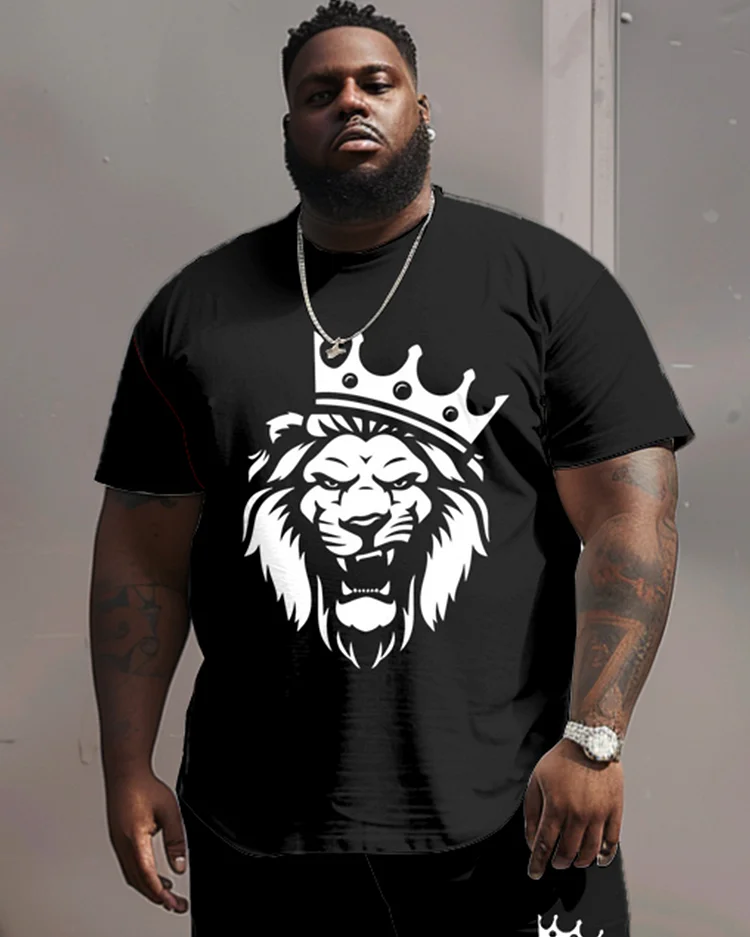 Street Casual King With Crown Lion Print Large Men's Set