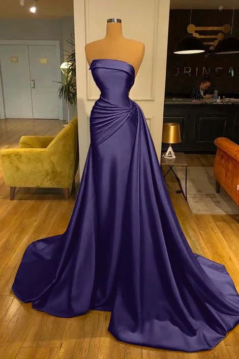 Elegant Strapless Baby Blue Mermaid Evening Dress Long With Ruffle PD0616