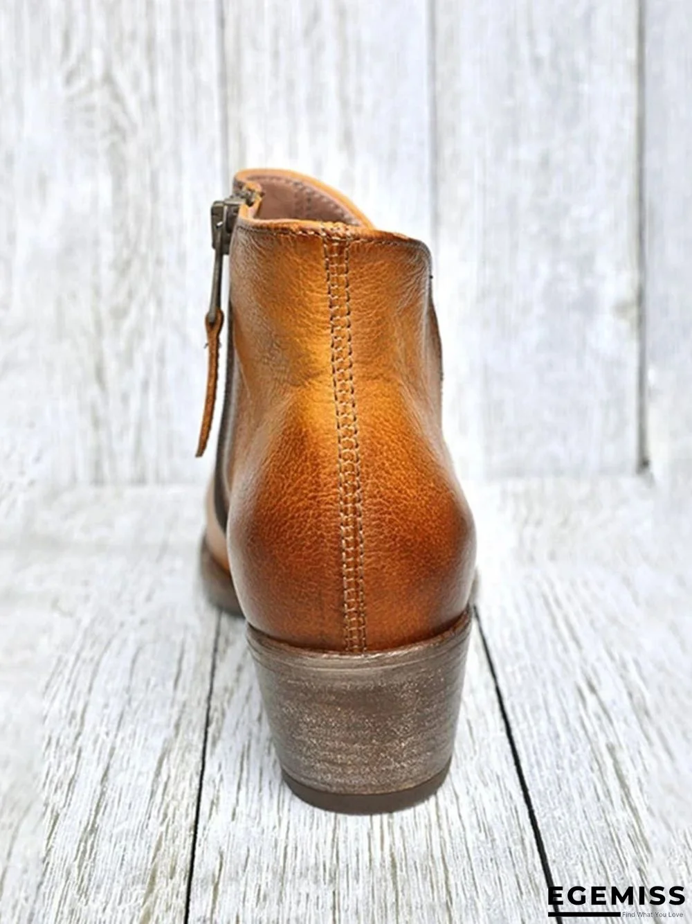 Retro Distressed Polished Color Zipper Thick Heel Pointed Ankle Boots | EGEMISS