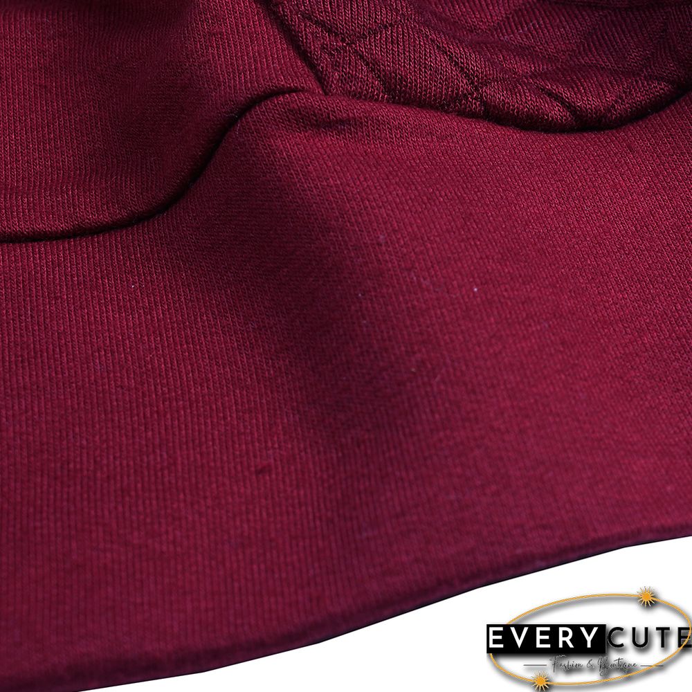 Solid Wine Red Button Collar Pocket Hoodie