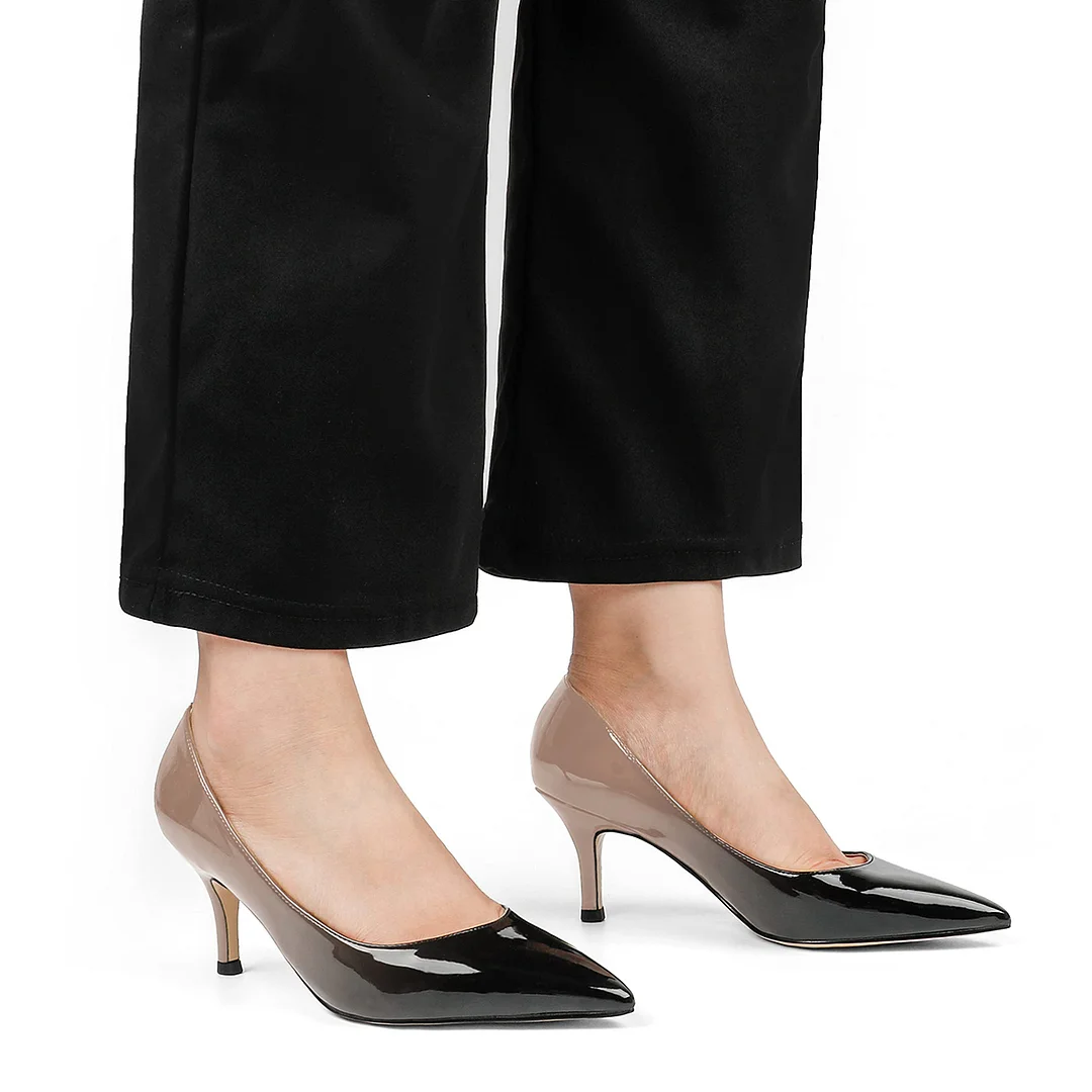 60mm Pointed Toe Kitten Heels Daily Gradient Colors Patent Pumps for Women-MERUMOTE