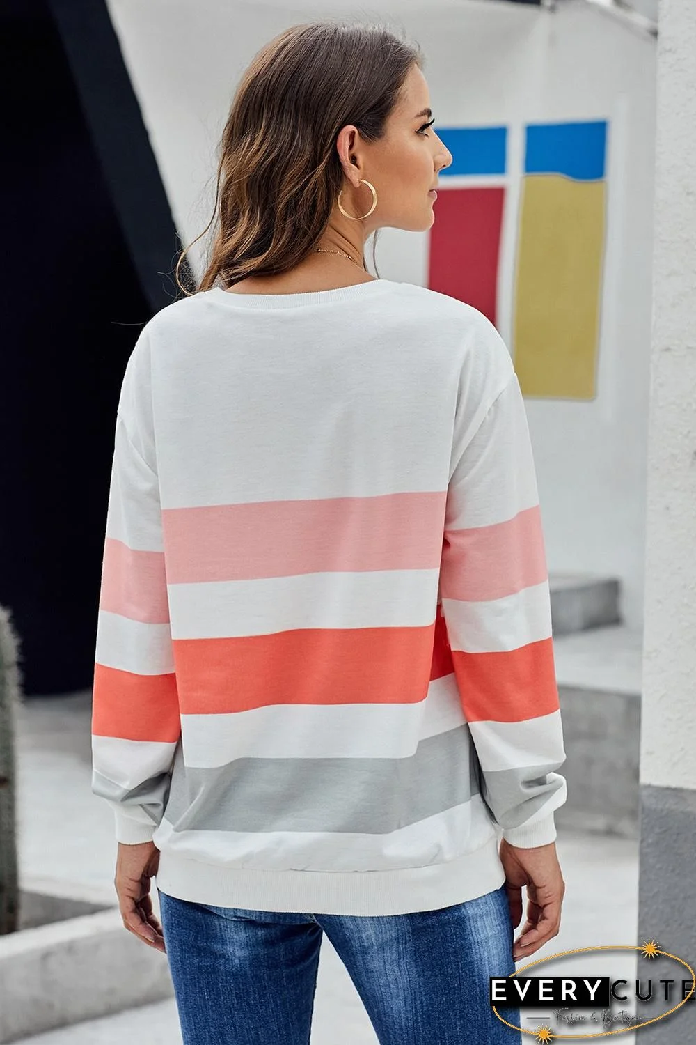 White Dreaming of Spring Striped Pullover Top