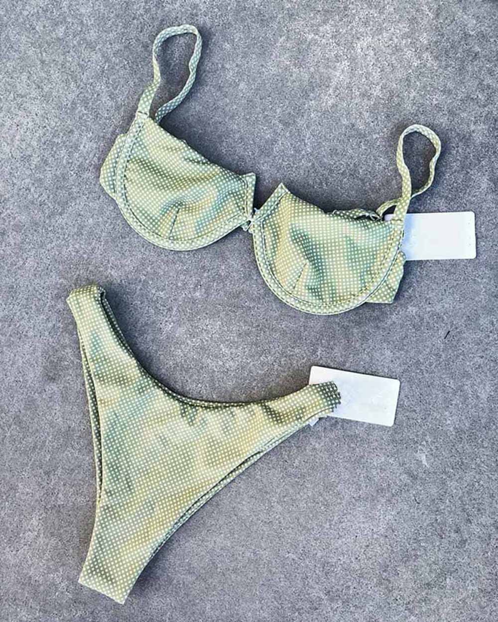 2020 Underwired Bikini Women V Neck Swimwear Female Dot Swimsuit High Cut  Bikini set Ribbed Bather Bathing Suit Swim Wear 5305