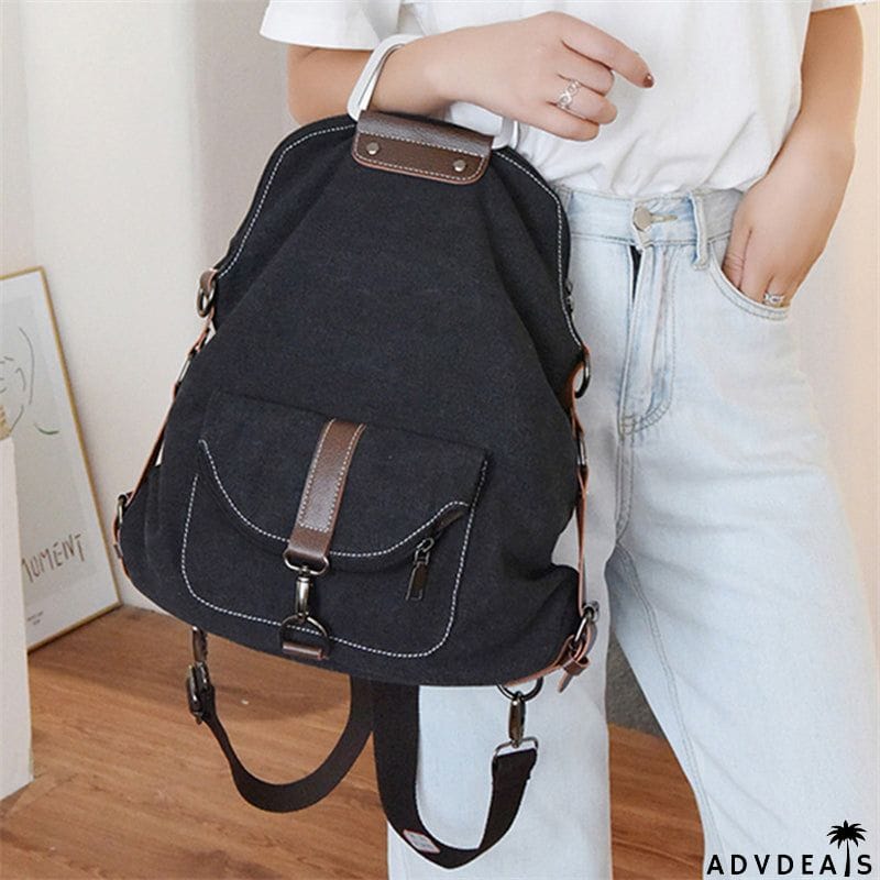 New Canvas Zipper Up Metal Handle Designer Backpack