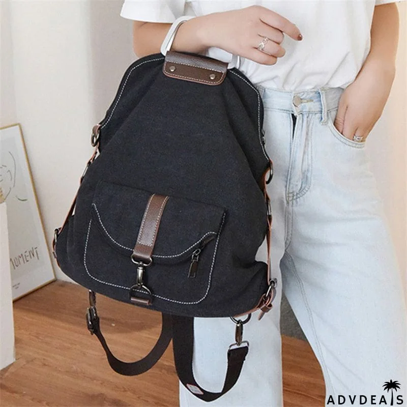 New Canvas Zipper Up Metal Handle Designer Backpack