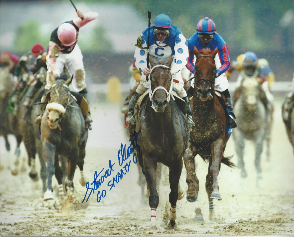 Jockey Stewart Elliott  autographed 8x10 action color  Photo Poster painting Go Smarty Go added