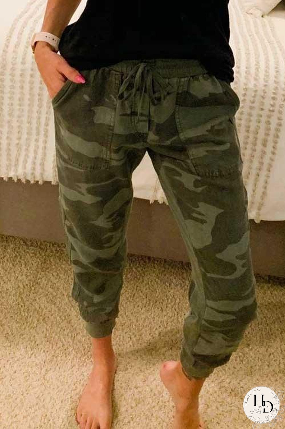 Drawstring High Waist Camo Jogger