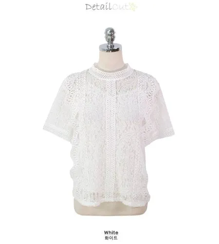 2021 Spring Summer Fashion Slim Fit Hollow Out Women Blouses and Tops Short Sleeve Lace Shirt Women Blusas Mujer De Moda 8745 50