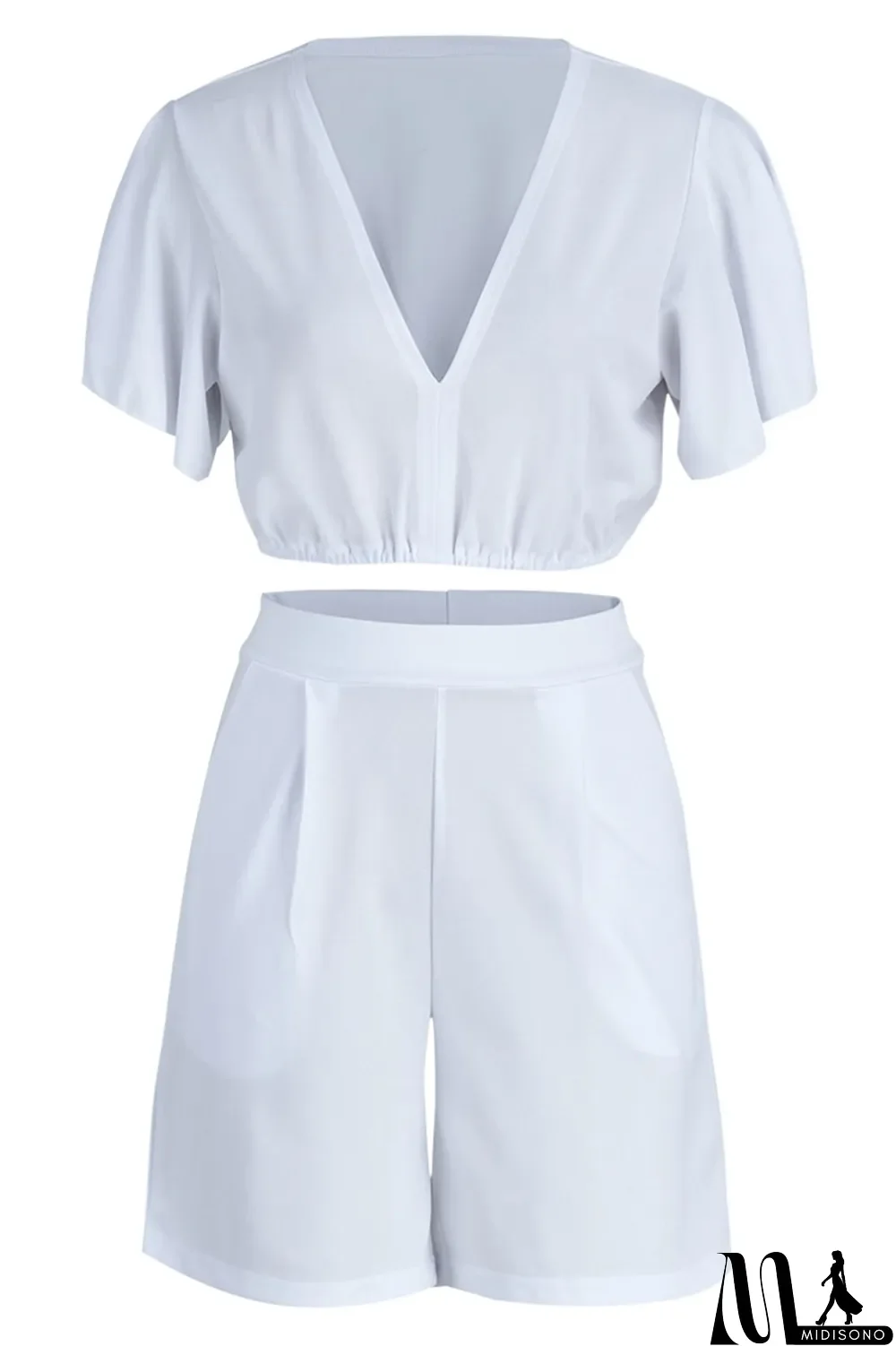 MidiSono - Yellow Casual Solid Patchwork Flounce V Neck Short Sleeve Two Pieces