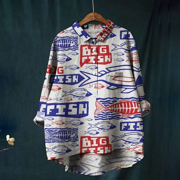 Women's Print Casual Cotton And Linen Shirt 2407005182