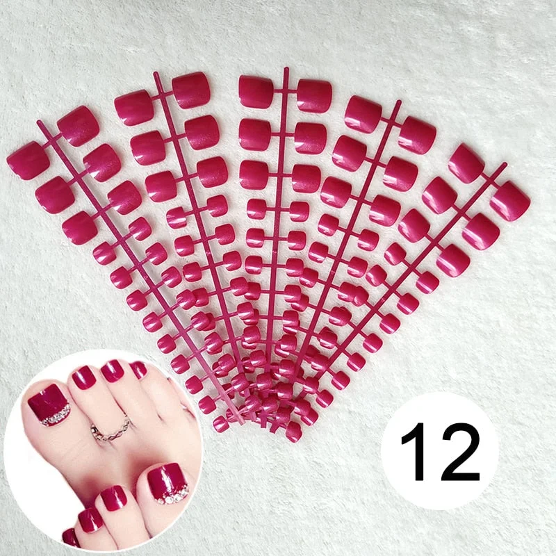 Mixed 5 Colors full cover false nails short foot fake nails Candy Color 24pcs/set press on nails foot toe french nail art tips-Nail Inspo