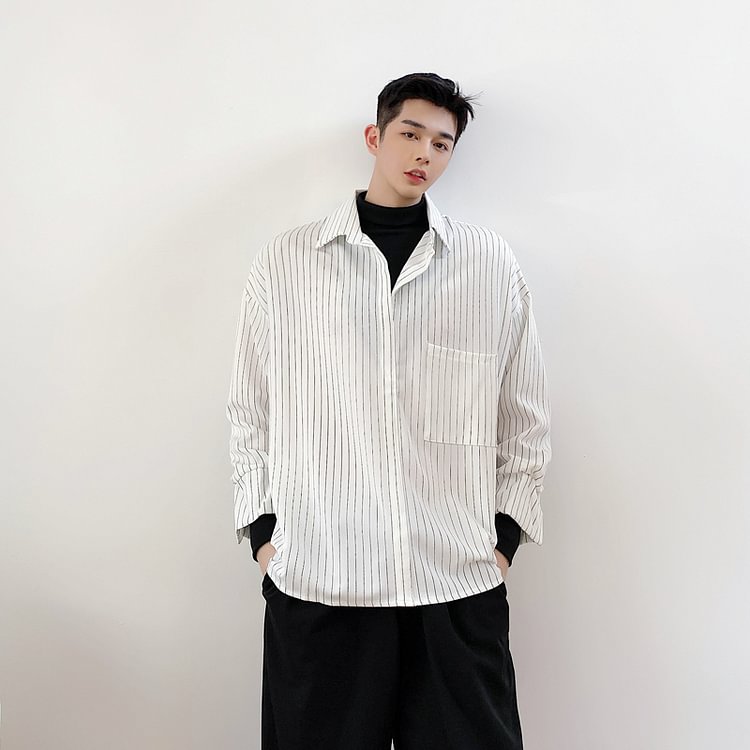 Dawfashion-Fake Two Piece Striped Long Sleeve Shirt-Yamamoto Diablo Clothing