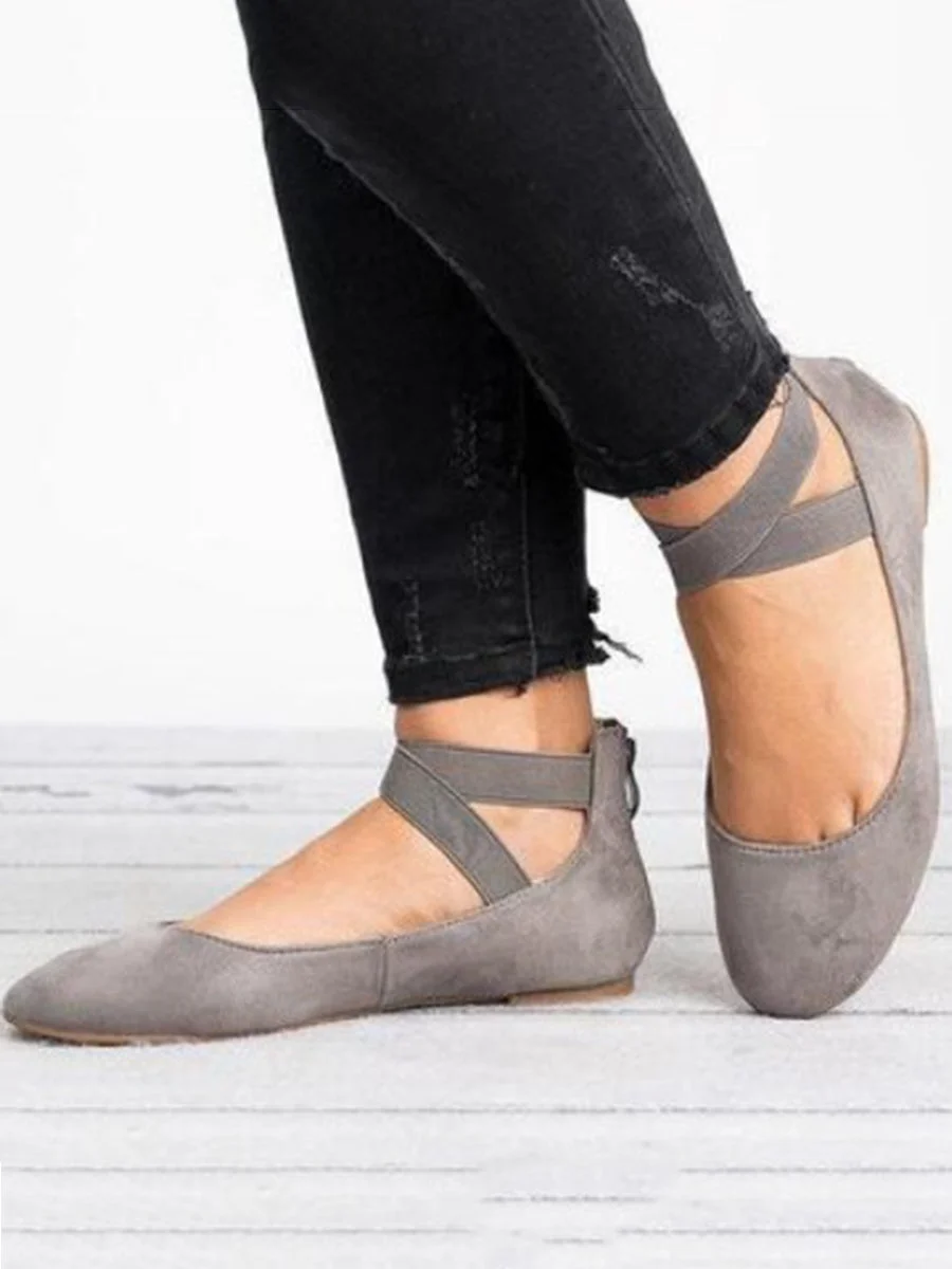 Shallow Elastic Lace-up Shoes with Round Head and Flat Heel