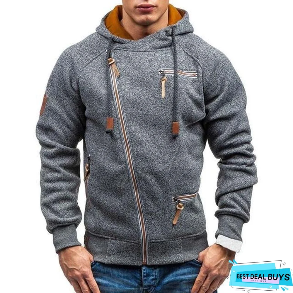 Hoodie Casual Solid Long Sleeve Hoodies Sweatshirts Slim Zipper Hoody Sweatshirt Men Hooded Streetwear