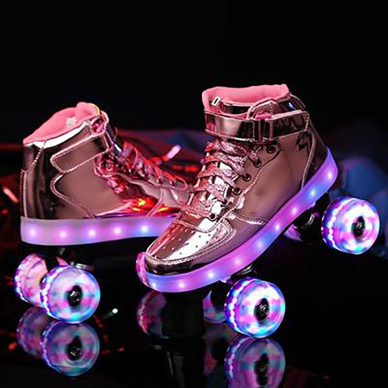 Litimee Outdoor Adjustable Pink Roller Skates with Light up Wheel