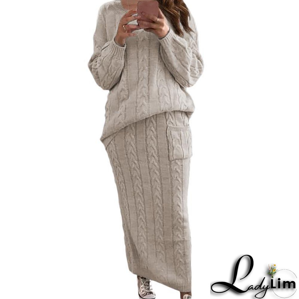 Autumn and winter women's fashion twist sweater suit set