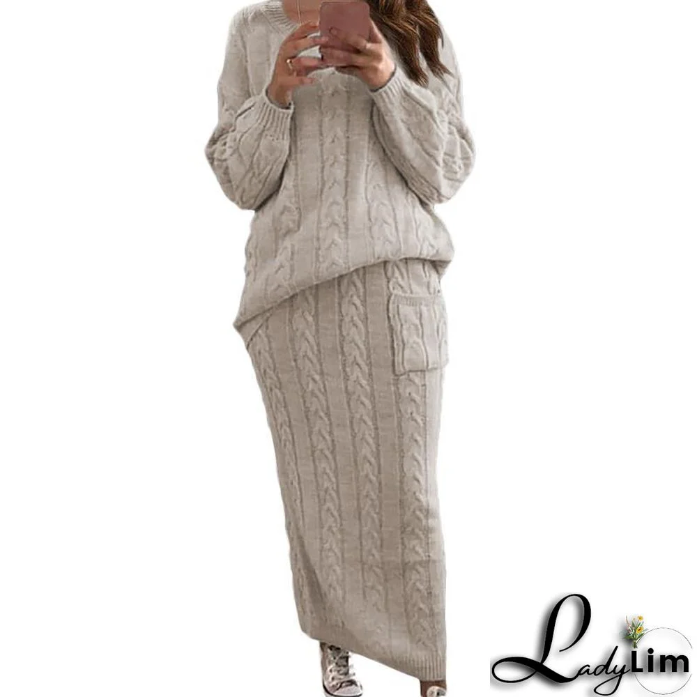 Autumn and winter women's fashion twist sweater suit set