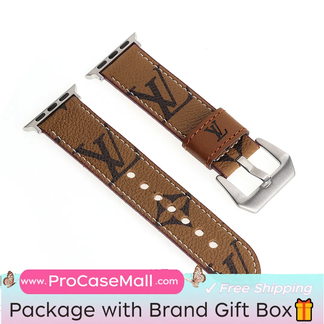 LV Genuine Leather Monogram Canvas Apple Watch Strap Checkerboard Canvas