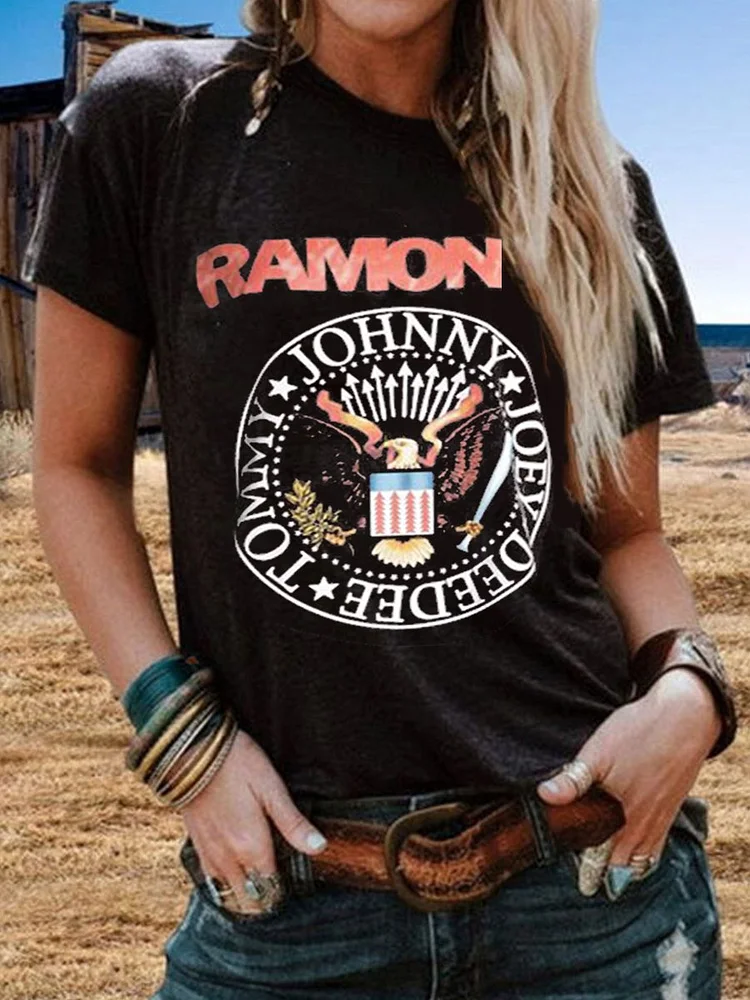 Bestdealfriday Ramones Crew Neck Short Sleeve Letter Women Tee