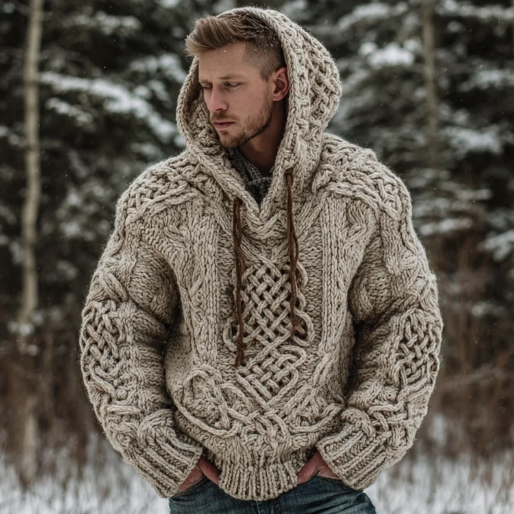 Men's Retro Celtic Knot Art Warm Hooded Sweater