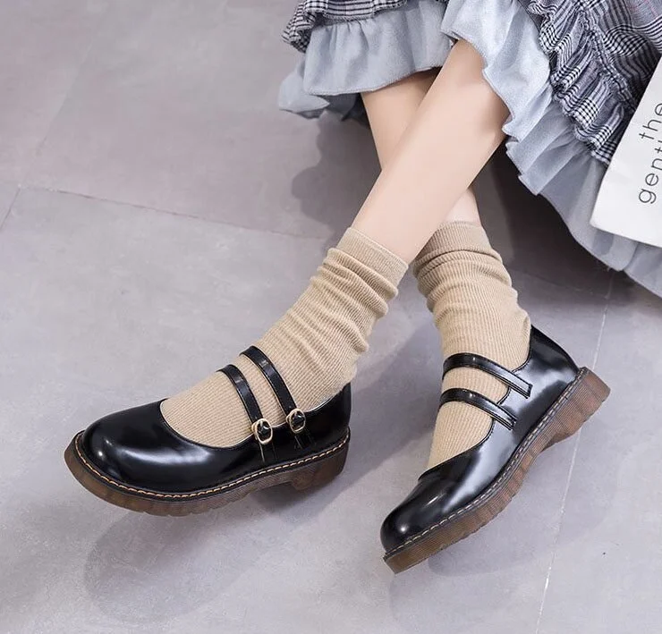 Qengg anime Japanese Student Lolita Shoes College Girl Shoes JK Commuter Uniform Shoes PU Leather Shoes cosplay Mary Jane Shoes