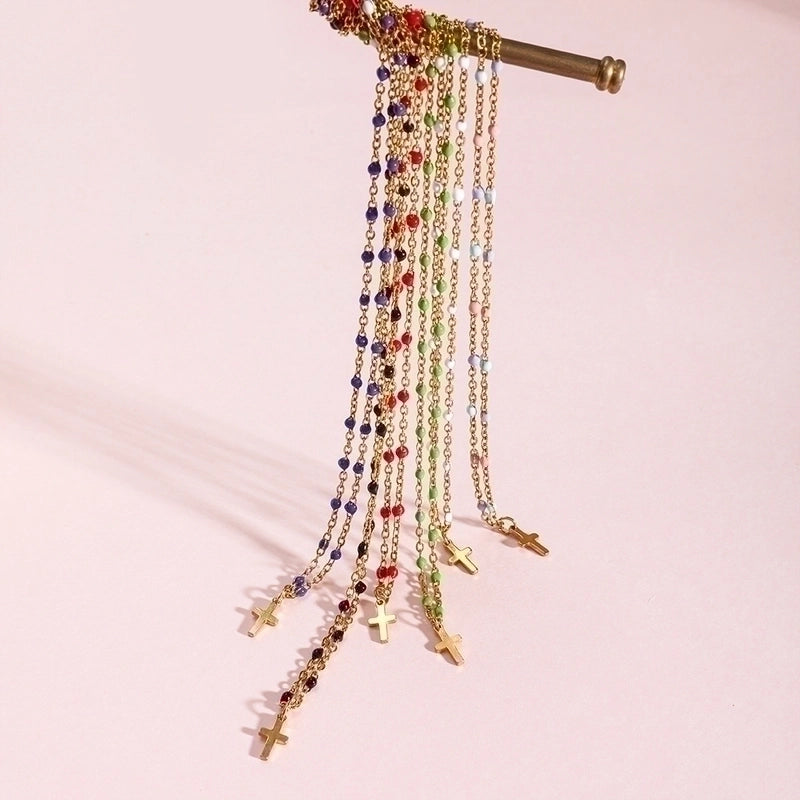 Stainless Steel Titanium Steel Minimalist Cross Enamel Plating Pendant Necklace