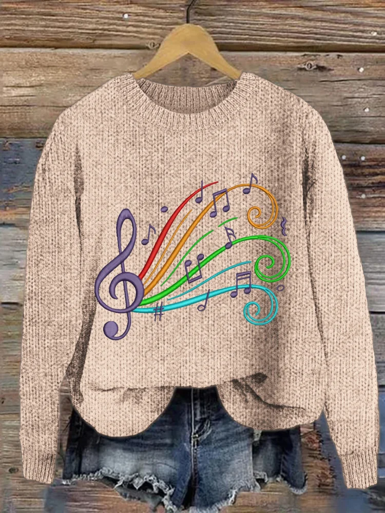 VChics Colorful Music Embroidery Cozy Sweater