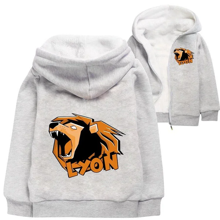 Mayoulove Team Lyon Wgf Lion Print Girls Boys Zip Up Cotton Fleece Lined Hoodie-Mayoulove