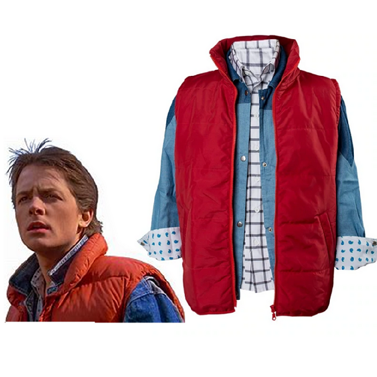 Back To The Future Marty McFly  Red Waistcoat Cosplay Costume Halloween Carnival Suit
