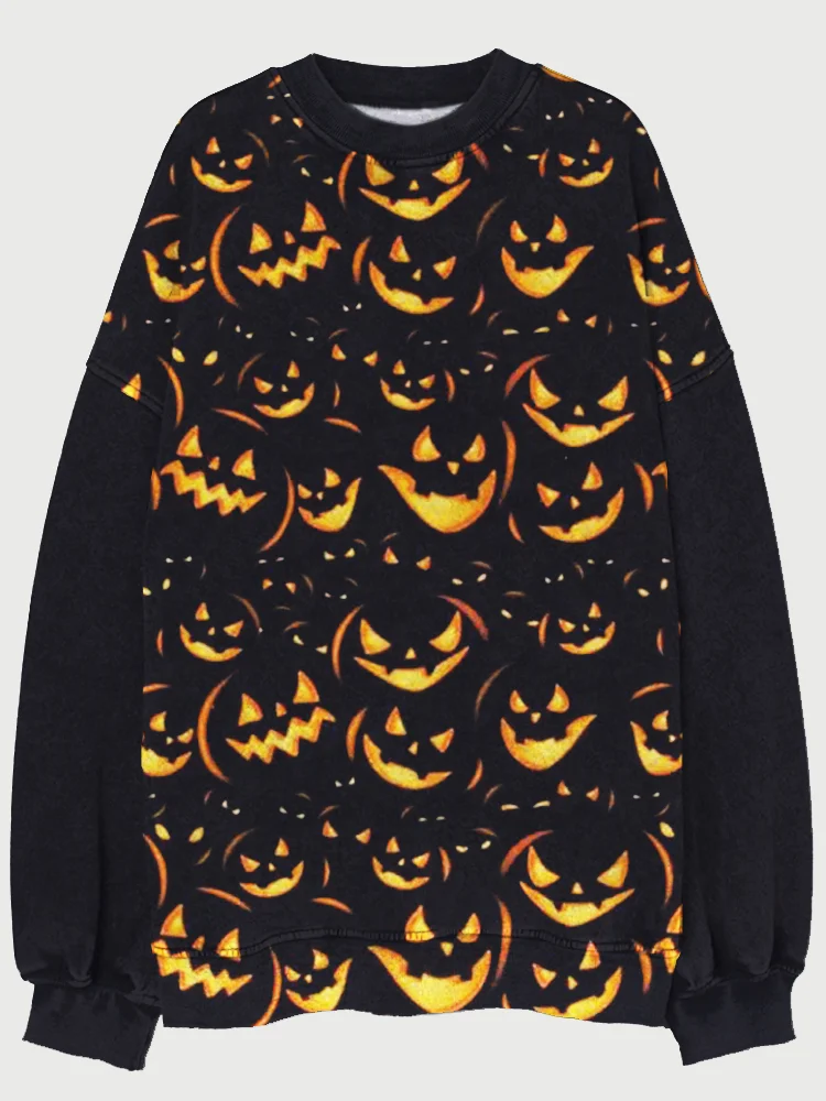 Wearshes Halloween Pumpkin Face Art Crew Neck Sweatshirt