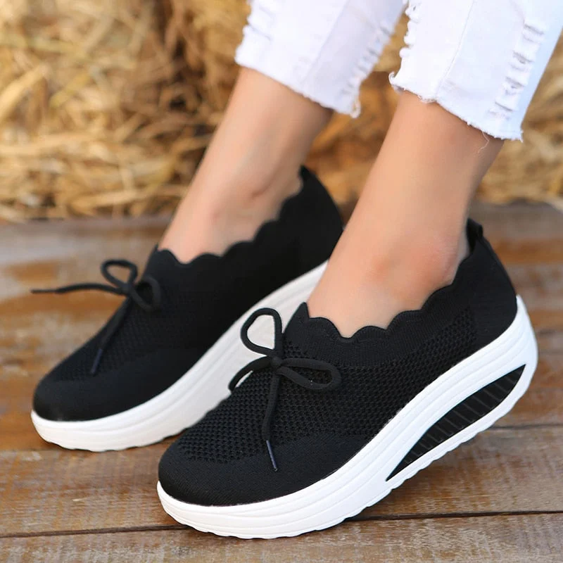 Lourdasprec 2023 New Platform Women's Sneakers Spring Fashion Bow Thick Sole Casual Shoes Woman Slip-On Light Non-Slip Creeper Shoes Ladies