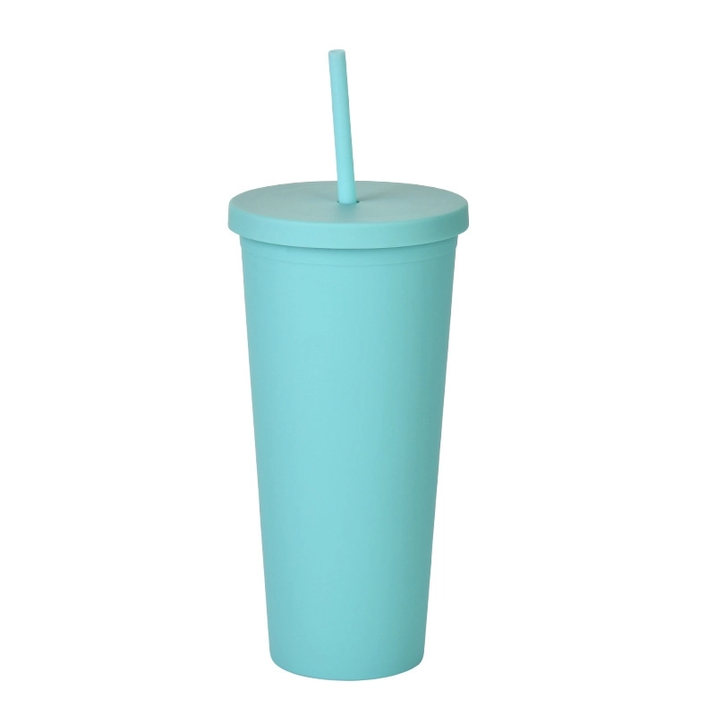 Double-layer Plastic Straw Cup With Lid 24oz Large-capacity Plastic Frosted Ready-to-hand Water Cup