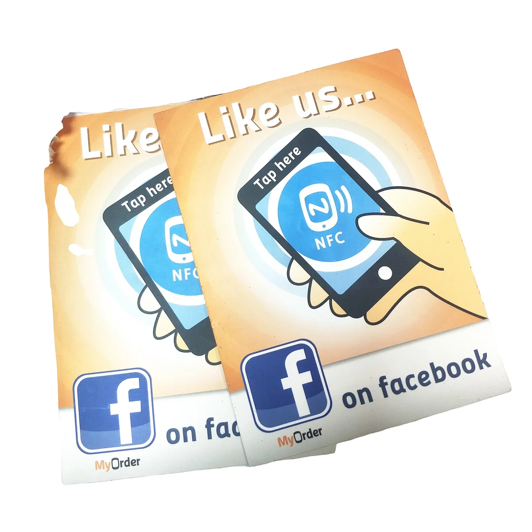 Facebook twitter website Like us Tap NFC Posters for restaurant cafe shop hotel marketing