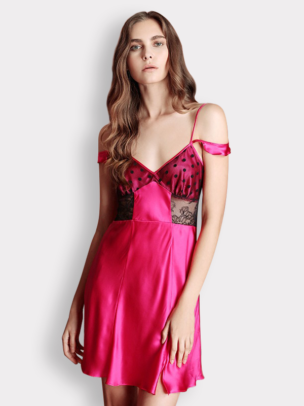 19 Momme Franch Sexy Collection Lacey Silk Nightgown-Real Silk Life