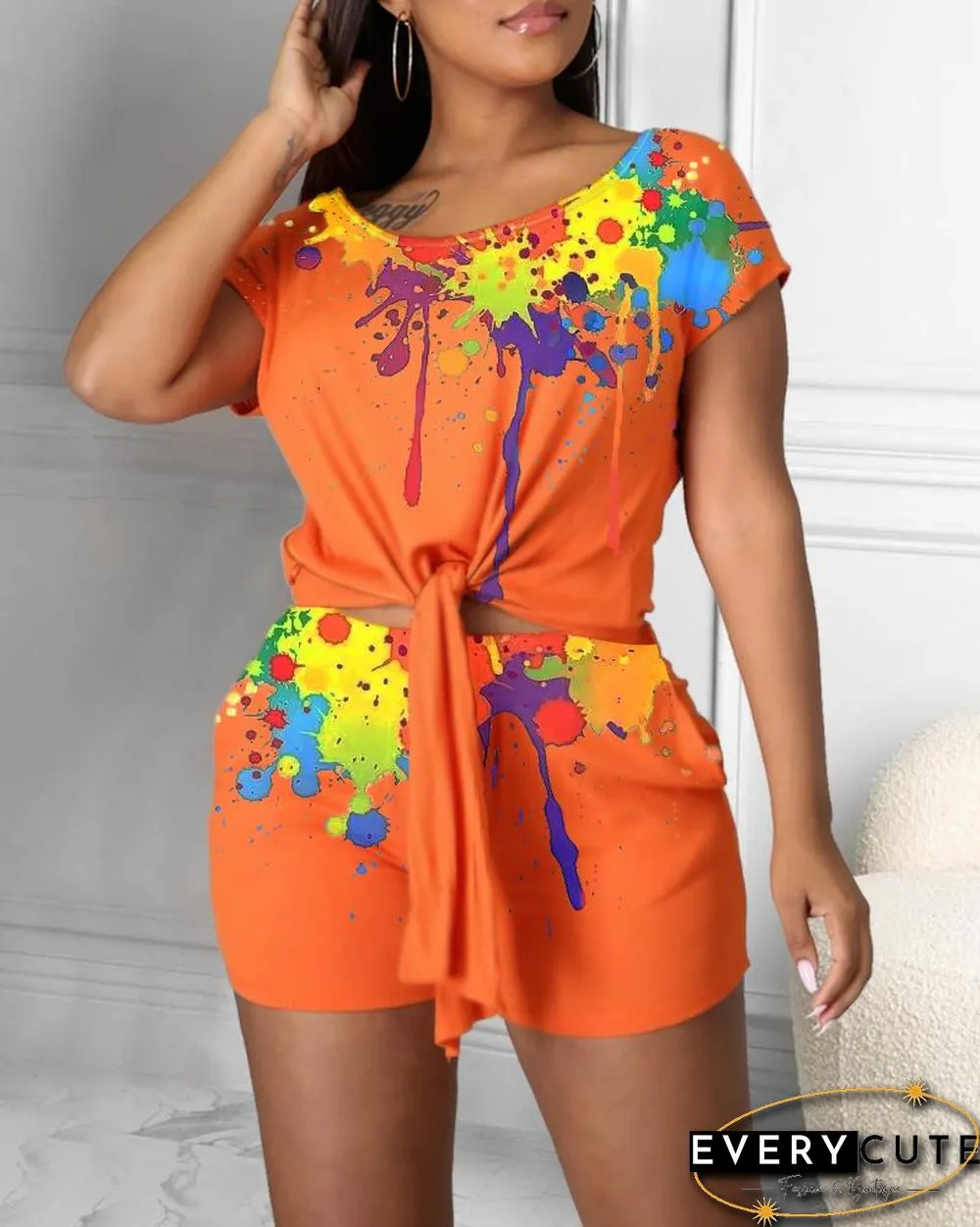 Short Sleeve Cropped T-shirts With Shorts Suit Sets